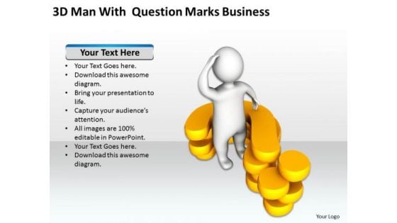 Flowchart For Business 3d Man With Question Marks PowerPoint Slides