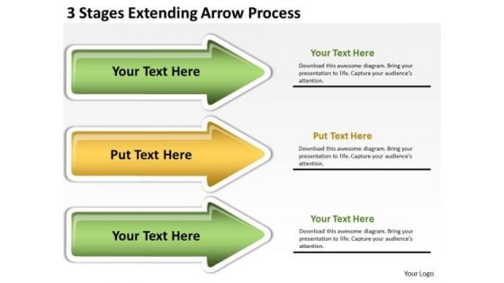 Flowchart Parallel Process 3 Stages Extending Arrow PowerPoint Slides