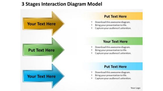 Flowchart Parallel Process 3 Stages Interaction Diagram Model PowerPoint Slides