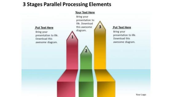 Flowchart Parallel Process 3 Stages Processing Elements PowerPoint Slides