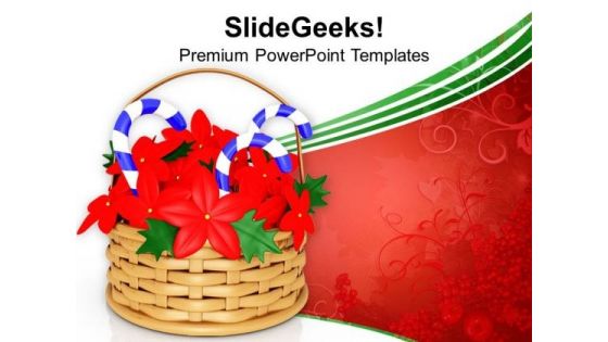 Flower Basket With Blue Candy Cane PowerPoint Templates Ppt Backgrounds For Slides 1212