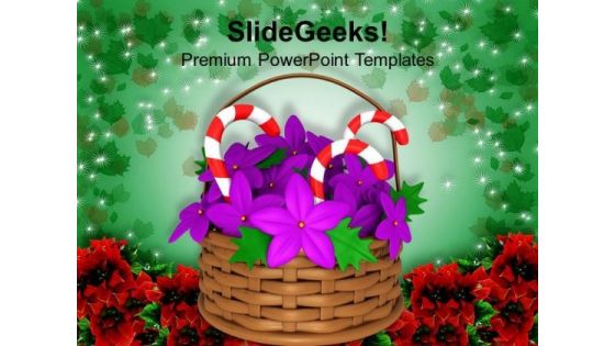 Flower Basket With Candies Christmas PowerPoint Templates Ppt Backgrounds For Slides 1212