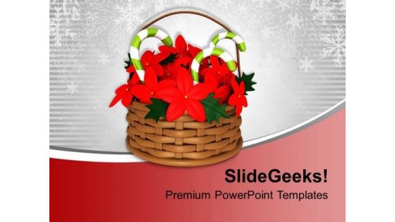 Flower Basket With Candy Cane PowerPoint Templates Ppt Backgrounds For Slides 0113