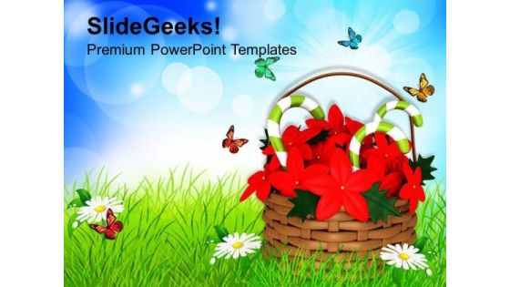 Flower Basket With Candycane PowerPoint Templates Ppt Backgrounds For Slides 1212 Flower Basket With Candycane PowerPoint Templates Ppt Backgrounds For Slides 1212