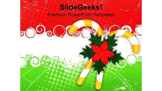 Flowers On Candy Canes Christmas Eve PowerPoint Templates Ppt Backgrounds For Slides 1212