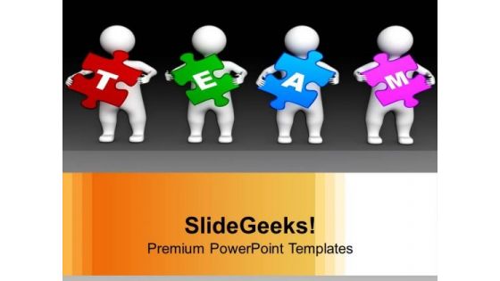 Four 3d Persons Holding Puzzle Pieces PowerPoint Templates Ppt Backgrounds For Slides 0313