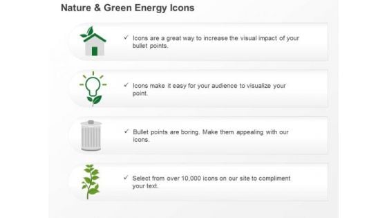 Four Energy Icons Bulb Home Dustbin And Plant Ppt Slides Graphics