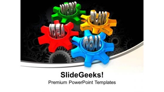 Four Gears Turn In Conjunction Industrial PowerPoint Templates And PowerPoint Themes 1012