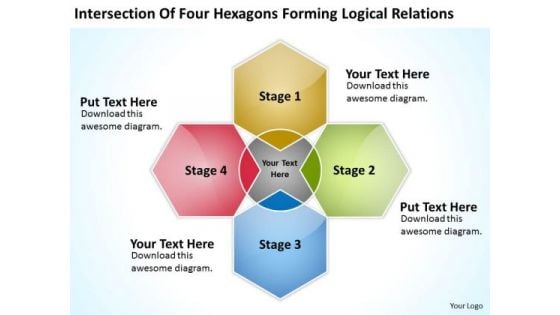 Four Hexagons Forming Logical Relations Business Plan PowerPoint Templates