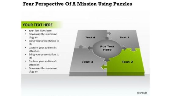 Four Perspective Of A Mission Using Puzzles How To Create Business Plan PowerPoint Templates