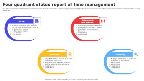 Four Quadrant Status Report Of Time Management Microsoft pdf