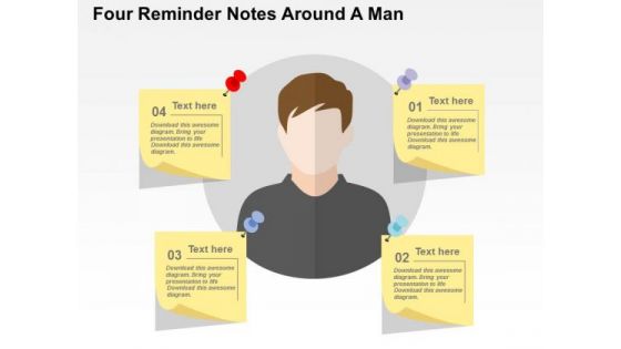 Four Reminder Notes Around A Man PowerPoint Templates