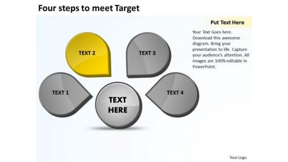 Four Steps To Meet Target Venn Chart PowerPoint Templates
