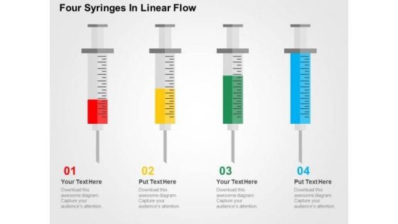 Four Syringes In Linear Flow PowerPoint Template