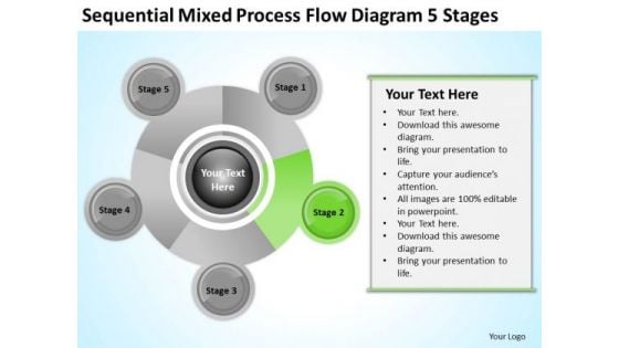 Free Business Charts Sequential Mixed Process Flow Diagram 5 Stages PowerPoint Template