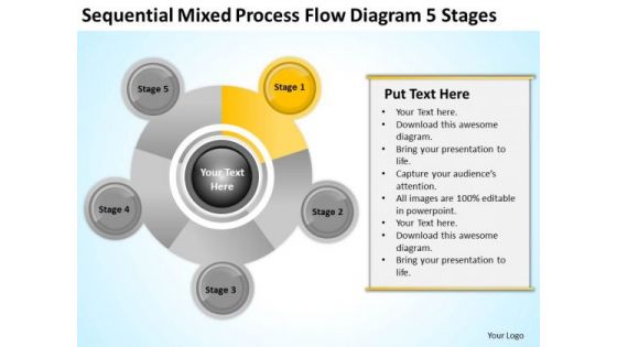 Free Business Charts Sequential Mixed Process Flow Diagram 5 Stages PowerPoint Templates