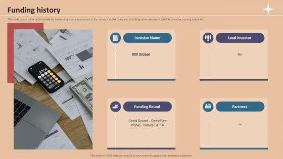 Funding History Foreign Exchange Company Investor Funding Elevator Pitch Deck