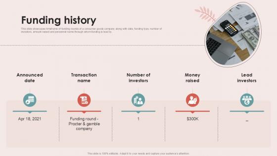 Funding History Personal Care Company Investor Ppt Slides