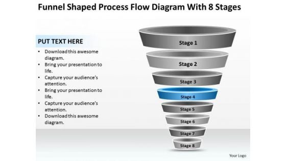 Funnel Shaped Process Flow Diagram With 8 Stages Ppt Elements Business Plan PowerPoint Templates