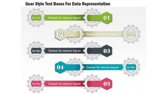 Gear Style Text Boxes For Data Representation Presentation Template