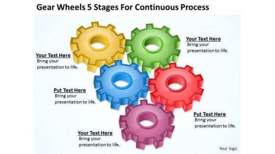 Gear Wheels 5 Stages For Continuous Process Ppt Business Plan Formats PowerPoint Templates