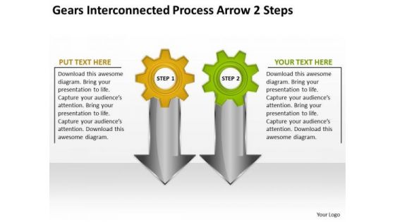 Gears Interconnected Process Arrow 2 Steps Help Writing Business Plan PowerPoint Slides