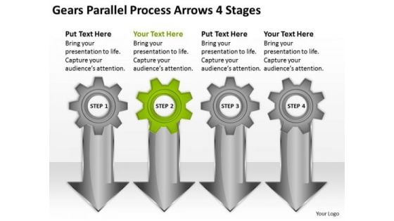 Gears Parallel Process Arrows 4 Stages Business Plan Outline PowerPoint Slides