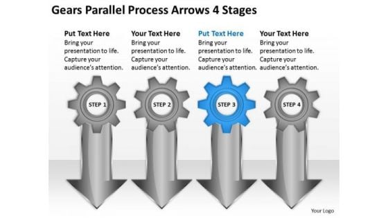 Gears Parallel Process Arrows 4 Stages Business Plan PowerPoint Slides