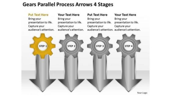 Gears Parallel Process Arrows 4 Stages Business Plan PowerPoint Templates