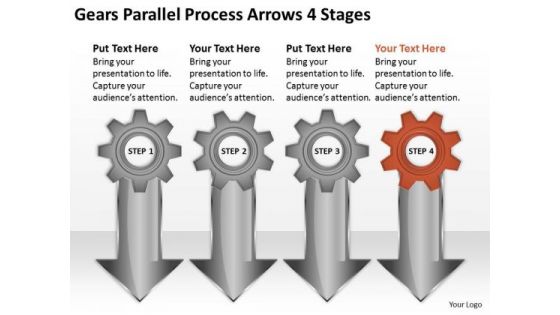 Gears Parallel Process Arrows 4 Stages Ppt Business Plan Outlines PowerPoint Slides