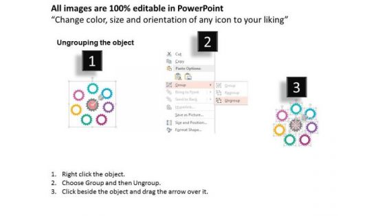 Gears With Icons Around Target Board PowerPoint Templates