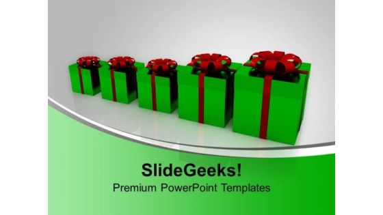 Gift Boxes Bar Graph Green Celebration Shopping PowerPoint Templates Ppt Backgrounds For Slides 0113