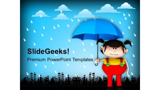Girl Enjoying Rainy Season PowerPoint Templates Ppt Backgrounds For Slides 0713