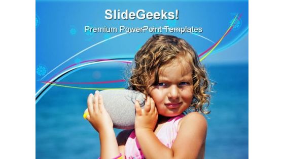 Girl Holds Stones Beach PowerPoint Templates And PowerPoint Backgrounds 0711