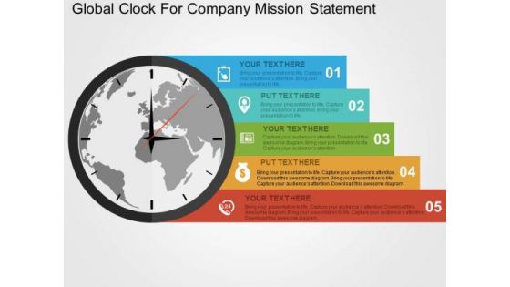 Global Clock For Company Mission Statement PowerPoint Template