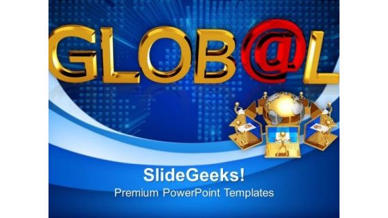 Global With A Shiny Red At Symbol Metaphor PowerPoint Templates And PowerPoint Themes 1012