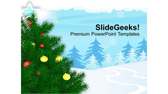 Glowing Christmas Tree In Snow PowerPoint Templates Ppt Backgrounds For Slides 1212