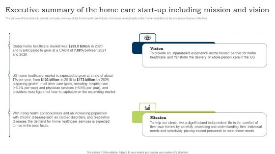 Go To Market Strategy Executive Summary Of The Home Care Start Up Including Mission Graphics Pdf