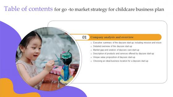 Go To Market Strategy For Childcare Business Plan Table Of Contents Download Pdf