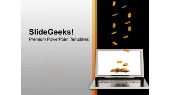Gold Coins Falling On Laptop Finance PowerPoint Templates Ppt Backgrounds For Slides 0113