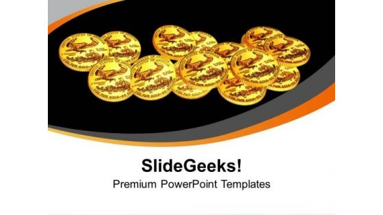 Gold Coins Scattered On Black Background PowerPoint Templates Ppt Backgrounds For Slides 0213