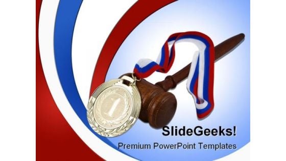 Gold Medal And Judge Gavel Law PowerPoint Background And Template 1210