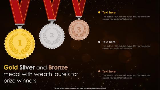 Gold Silver And Bronze Medal With Wreath Laurels For Prize Winners Ppt Icon