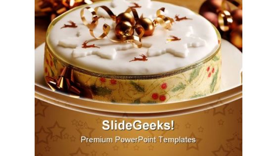 Gold Theme Christmas Cake Festival PowerPoint Templates And PowerPoint Backgrounds 0311