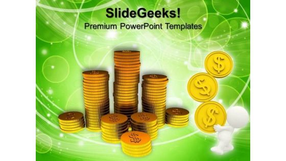 Gold Towers Made Out Of Gold Coins Money PowerPoint Templates And PowerPoint Themes 1012