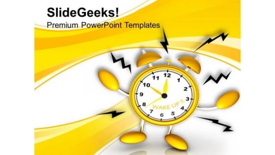 Golden Alarm Clock On Yellow Background PowerPoint Templates Ppt Backgrounds For Slides 0313