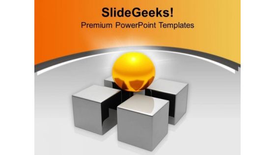 Golden Ball On Pieces Of 4 Dice PowerPoint Templates Ppt Backgrounds For Slides 0313