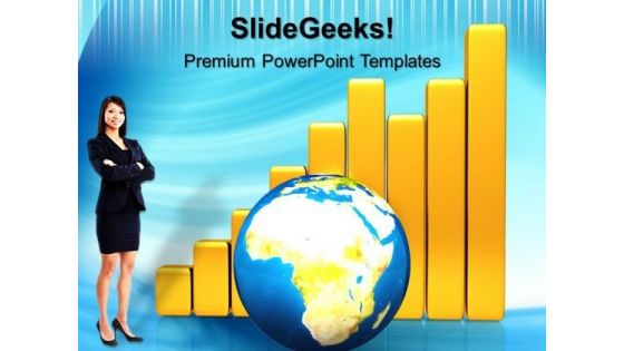 Golden Bar Graph With Globe Business PowerPoint Templates And PowerPoint Themes 0712