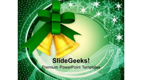 Golden Bells And Green Ribbon PowerPoint Templates Ppt Backgrounds For Slides 1212