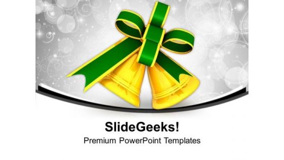 Golden Bells With Green Ribbon PowerPoint Templates Ppt Backgrounds For Slides 0113